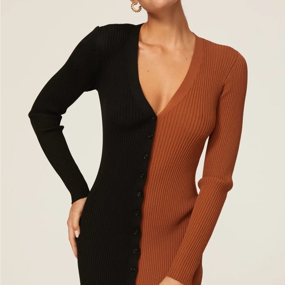 STAUD Black and Brown Ribbed Dress - Picture 3 of 4